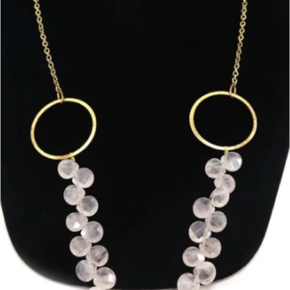Goldtone Hoop Rose Quartz Beaded 24" Necklace